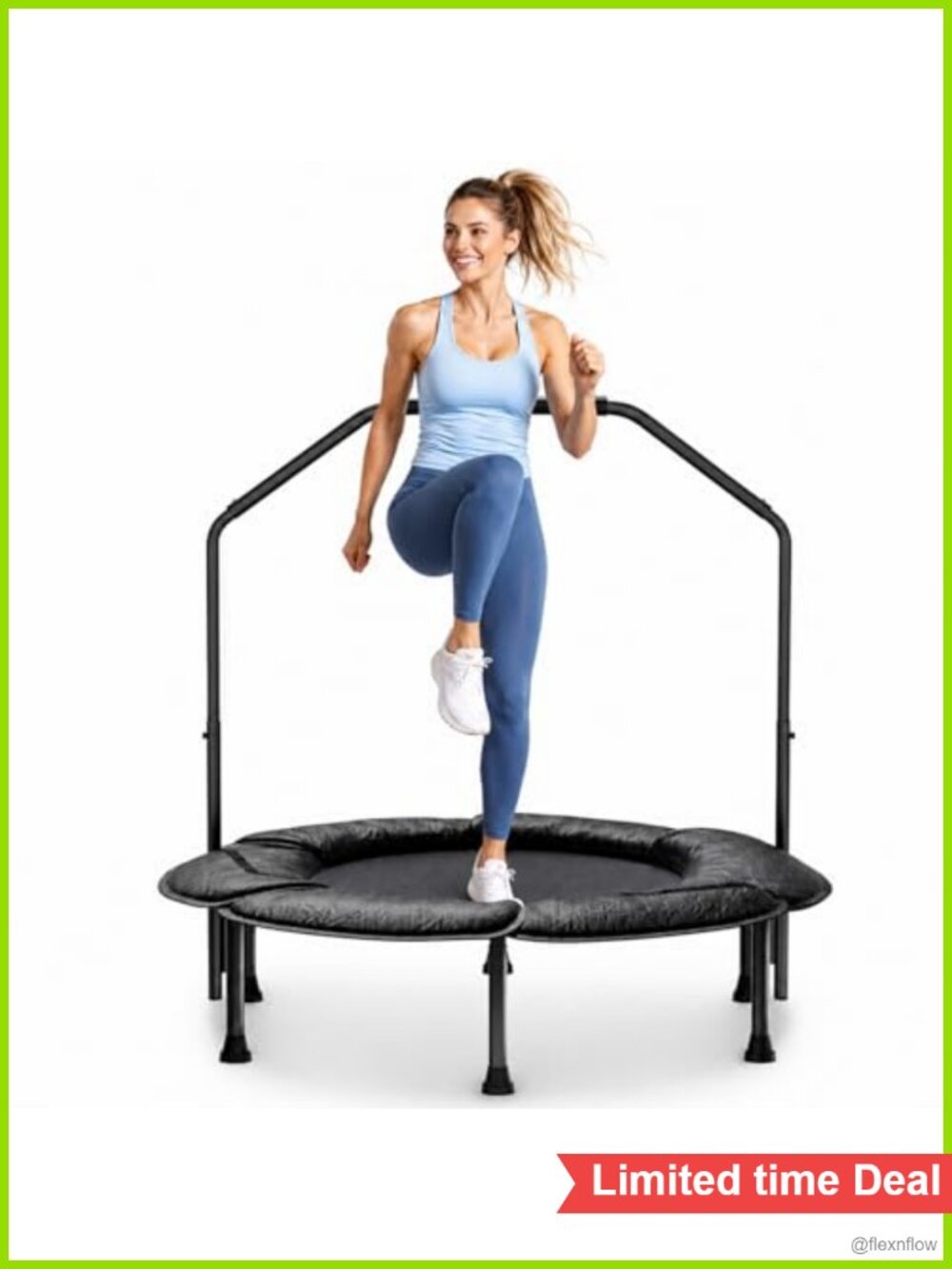 Foldable Mini Trampoline 450lb Bungee Rebounder Adjustable Handle Indoor Fitness